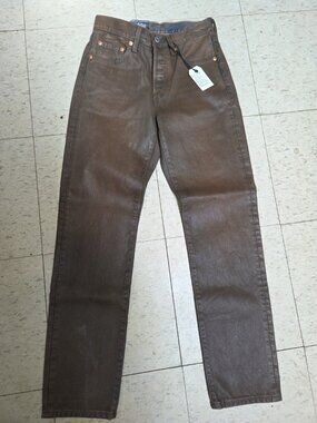 Levi's Jeans 501 Wax Coated Pay Day Brown Women Slim Straight Size W24 L30 New